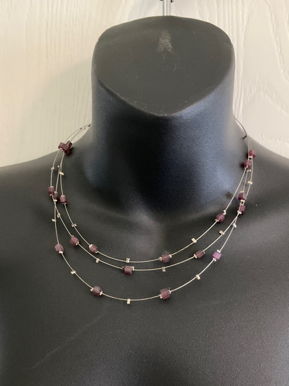 Three-Strand Purple Bead Necklace